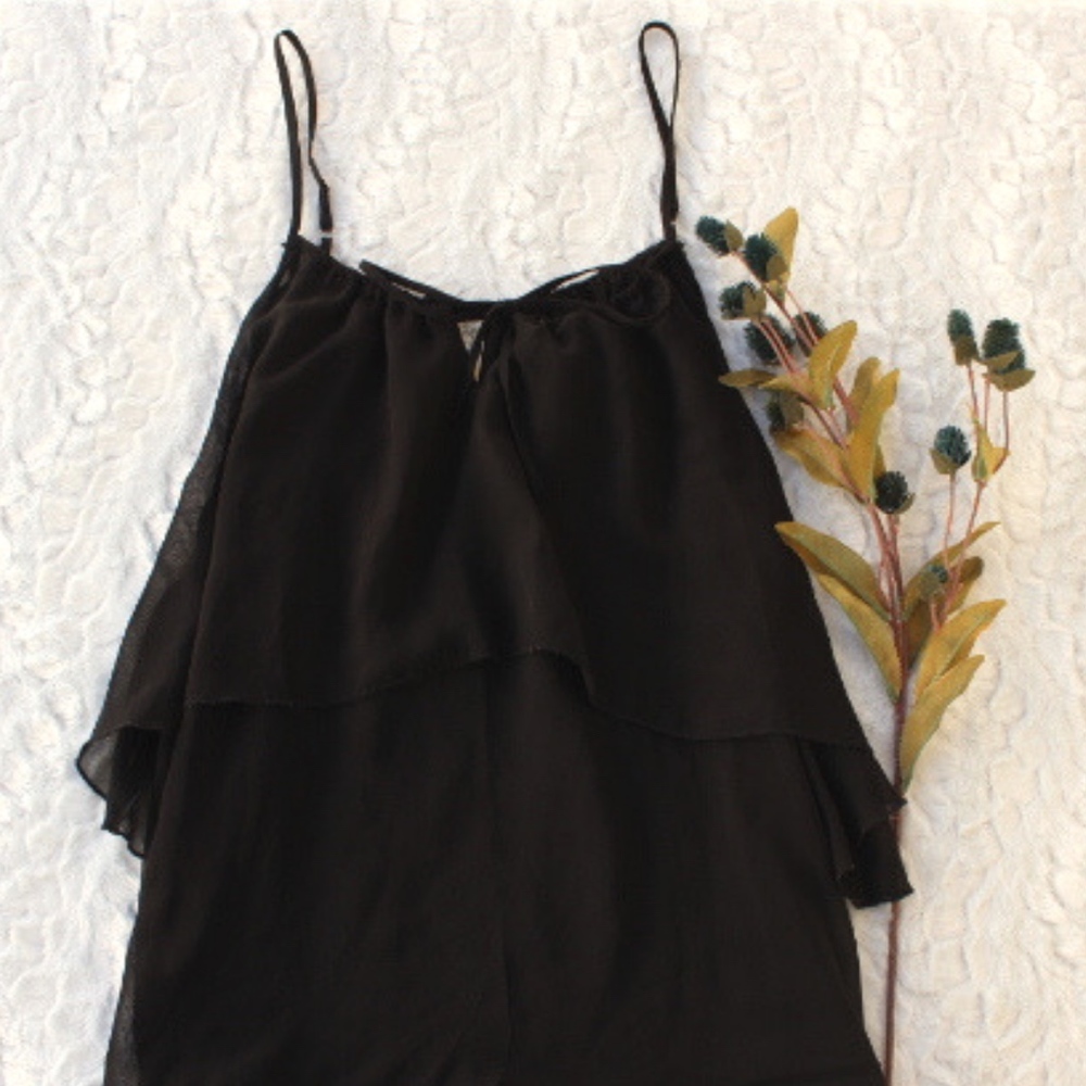 GYPSY JUNKIES LA SHEER BLACK RUFFLE TANK TOP